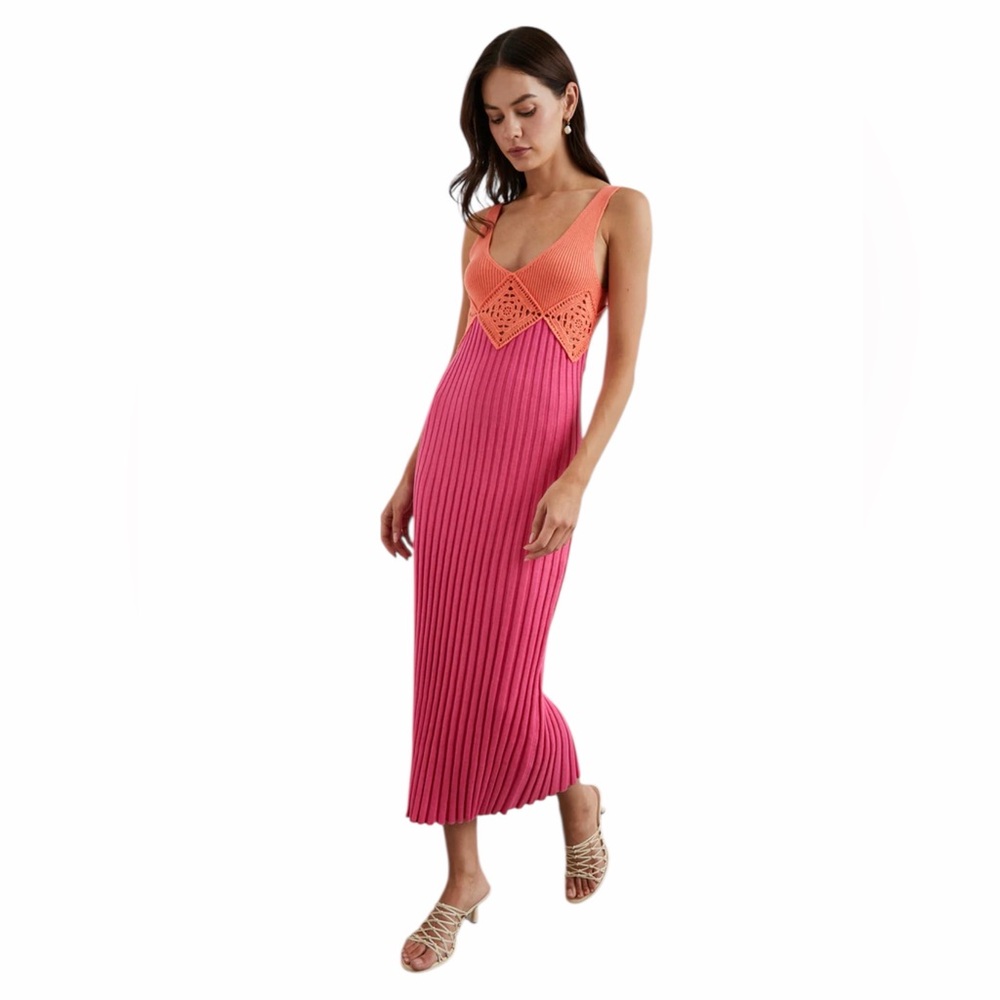 RAILS NEW TARYN COLORBLOCK CROCHET MIDI DRESS.